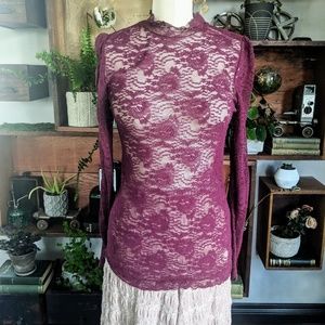 Free People Burgundy Lace Layering Blouse
